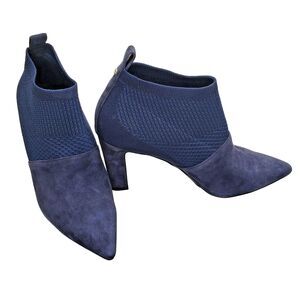 Cole Haan Grand 360 Suede Fabric Ankle High Heel Boots Navy Size 8.5B EUC